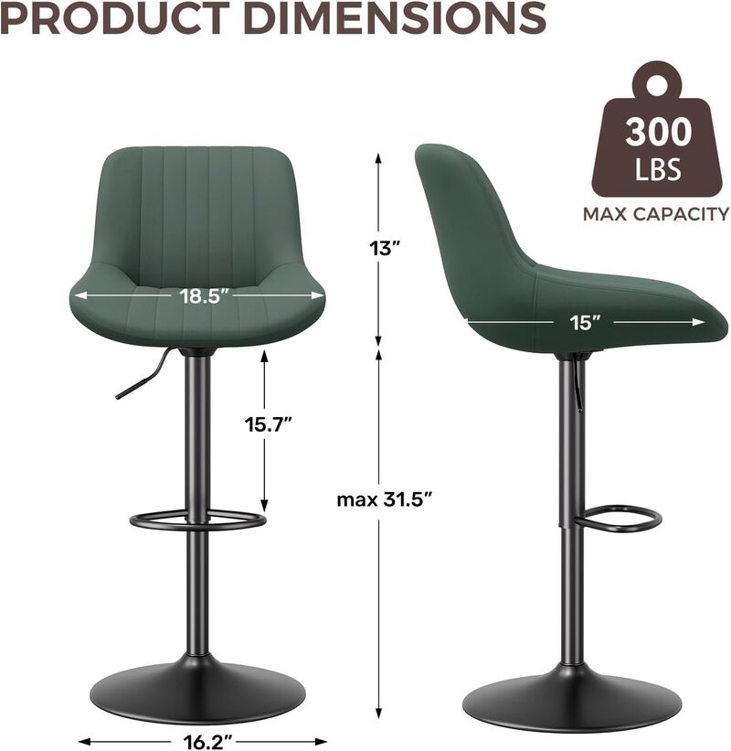 Swivel Bar Stools Set of 2, Upholstered Counter Height Bar Stools with Back and Footrest, 360 Degree Swivel Kitchen Island Chairs, Modern Barstools for Kitchen Counter, Home Bar, Dining image number 5