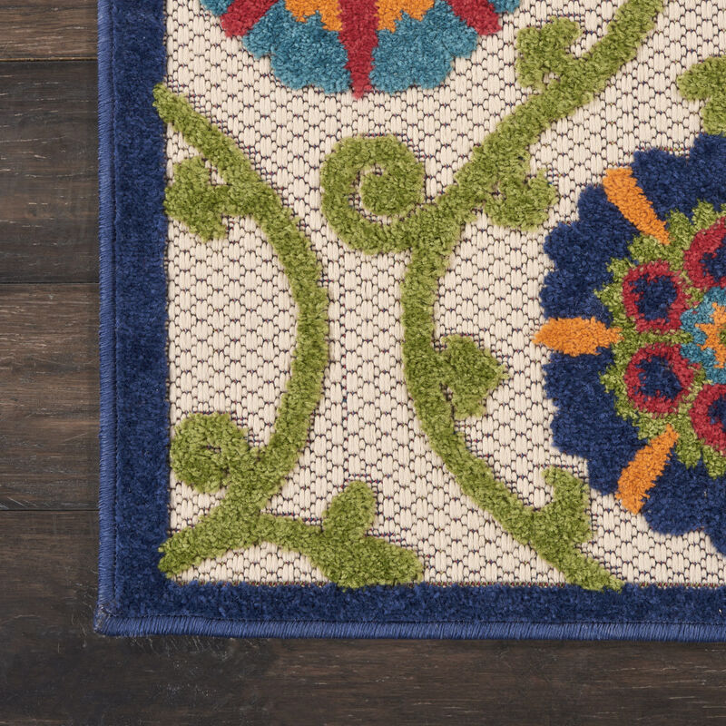HomeRoots 8' X 11' Navy Blue Beige Green Blue And Red Floral Indoor Outdoor Area Rug image number 4