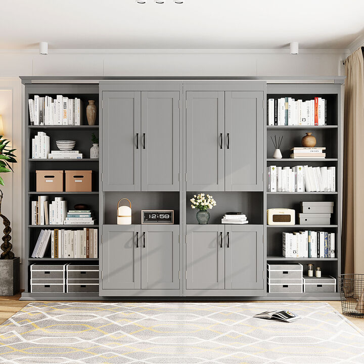 Merax Queen-Size Murphy Bed with Sliding Storage Cabinets
