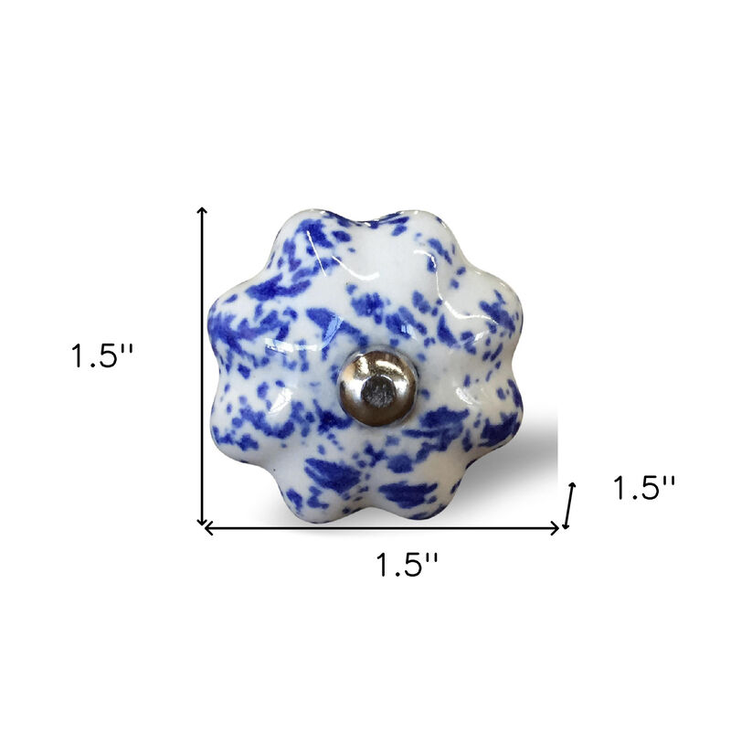 HomeRoots Set of Eight Blue And White Ceramic And Metal Drawer Pull Knobs image number 4