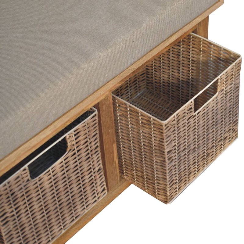 Artisan Furniture Solid Wood Rattan Basket Linen Bench