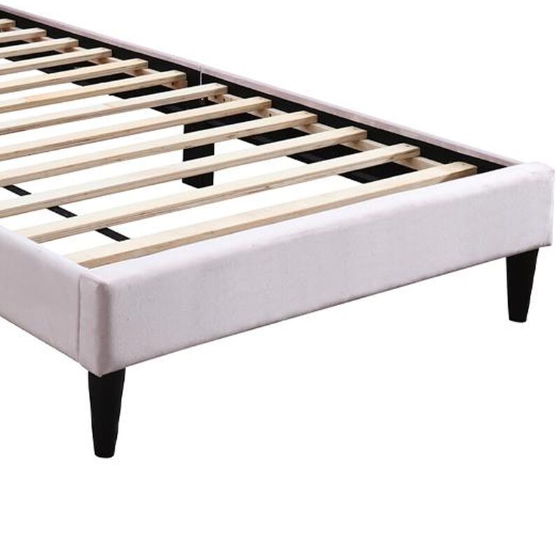 Lilian Full Bed, Tufted Light Pink Velvet Upholstery, Chevron Stitch - Benzara