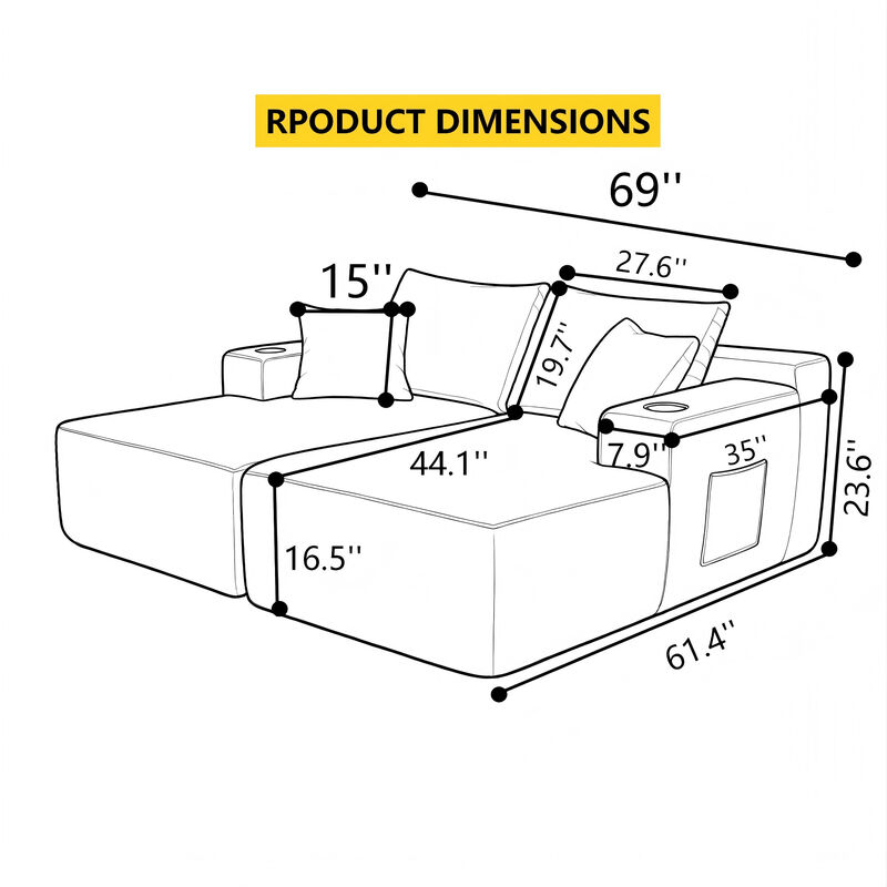 Mesug 69" Cloud Sectional Couch image number 5