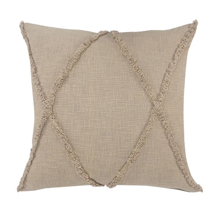 20" Taupe Hand Woven Diamond Tufted Square Throw Pillow