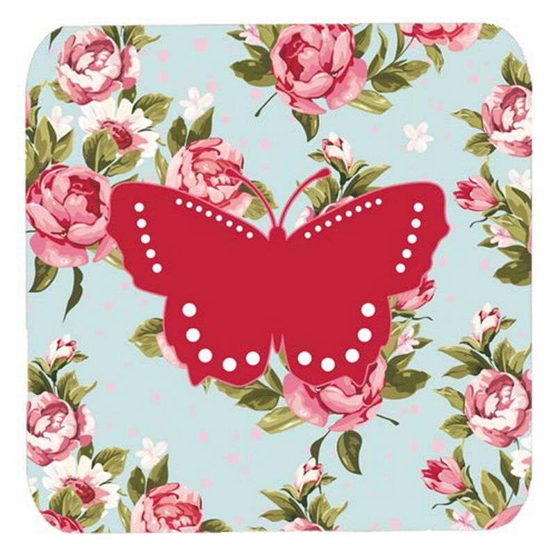 Caroline's Treasures BB1033-RS-BU-FC Butterfly Shabby Chic Blue Roses Foam Coasters (Set of 4), 3.5 H x 3.5 W, Multicolor