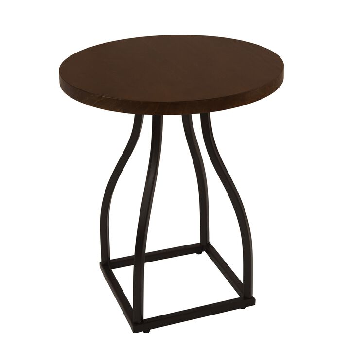 Tior Accent Table, 20 Inch Round Wood Laminate Top, Black Metal Base