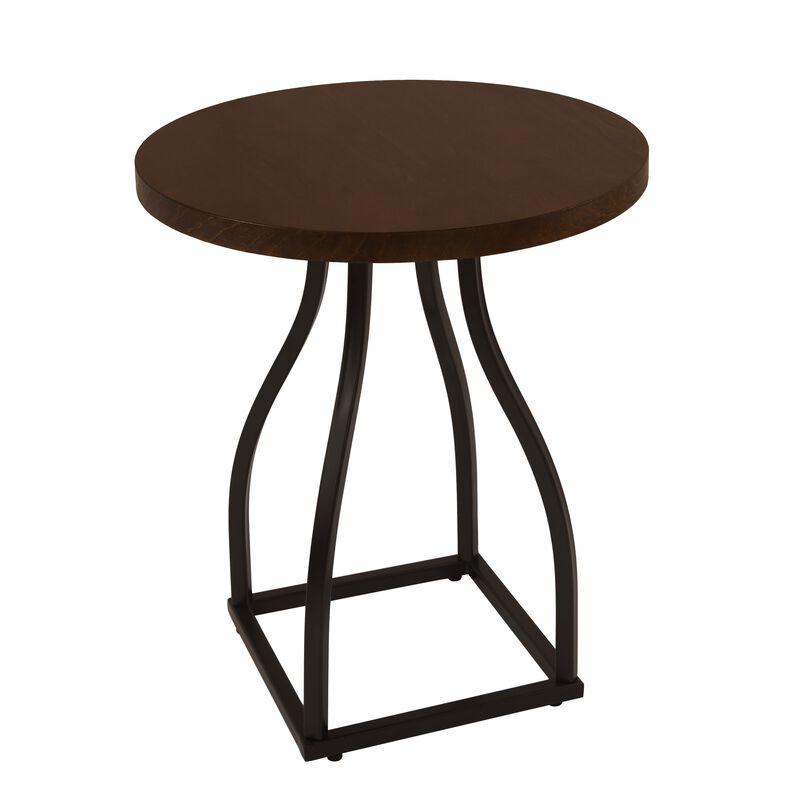 Tior Accent Table, 20 Inch Round Wood Laminate Top, Black Metal Base