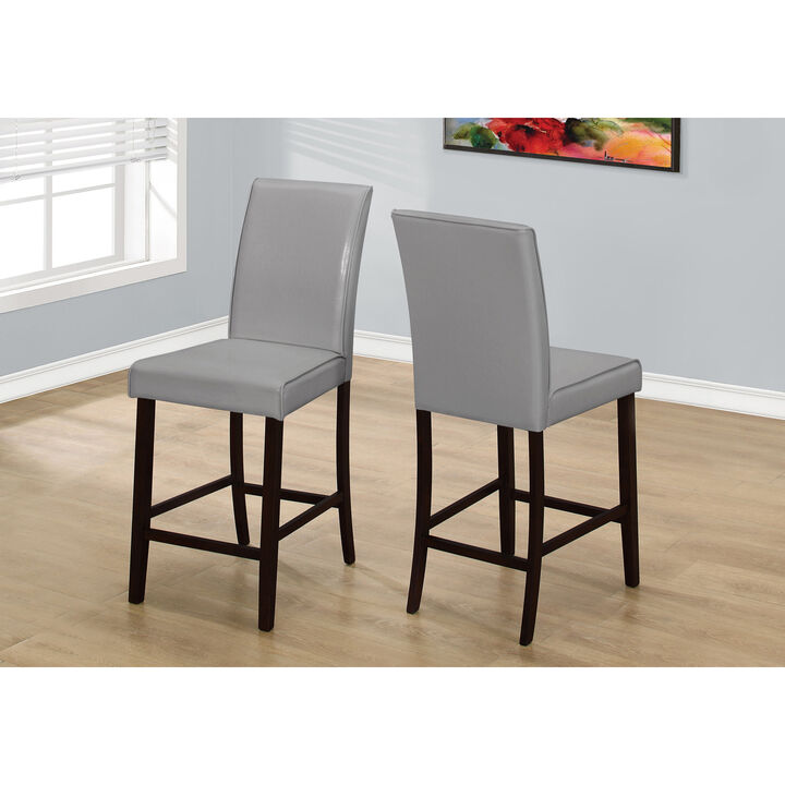 Monarch Specialties I 1902 Dining Chair, Set Of 2, Counter Height, Upholstered, Kitchen, Dining Room, Pu Leather Look, Wood Legs, Grey, Brown, Transitional