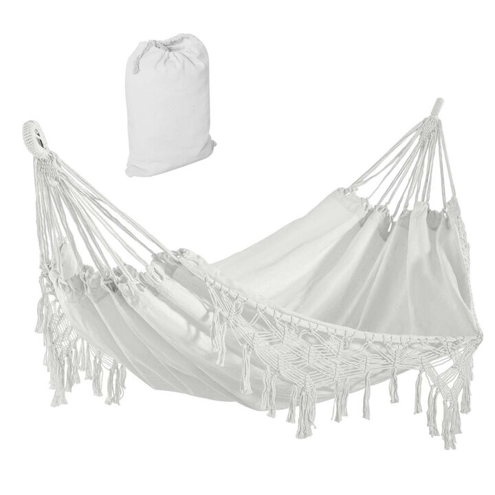 White Brazilian Hammock: Extra Large Cotton Hanging Bed with Bag, 330lbs Capacity