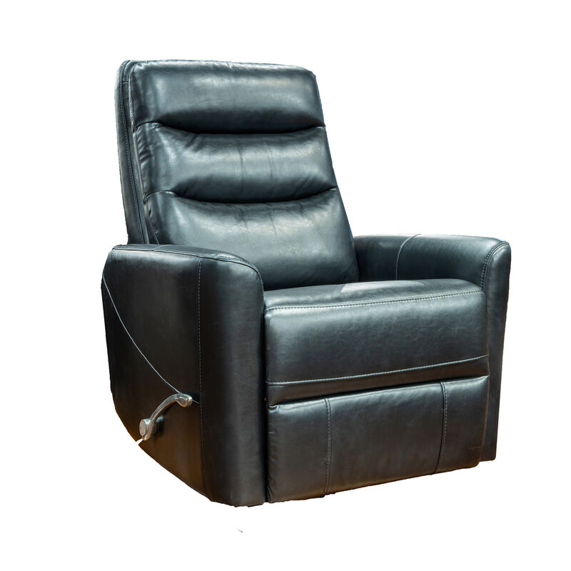 Aki 36 Inch Swivel Manual Recliner Chair, Luxury Plush Black Faux Leather - Benzara...