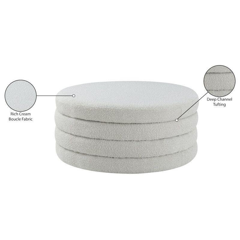 Meridian Furniture Aphia Cream Boucle Fabric Ottoman/Coffee Table