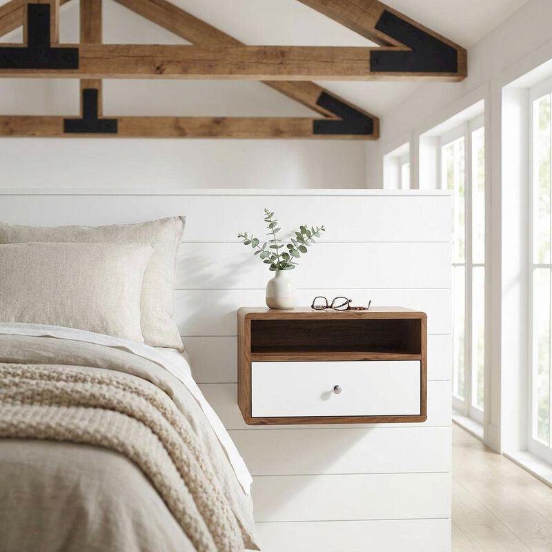 Wooden Wall Mount Nightstand with Sleek Design and Compact Size image number 3