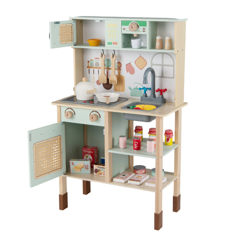 Kids Wooden Retro Play Kitchen Set with Lights Sounds and Accessories-Green image number 7