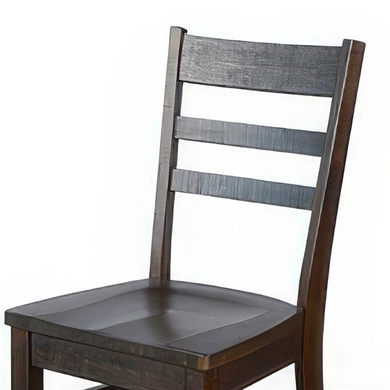 Flint Dining Chair Set of 2, Ladderback Design, Dark Brown Mahogany - Benzara