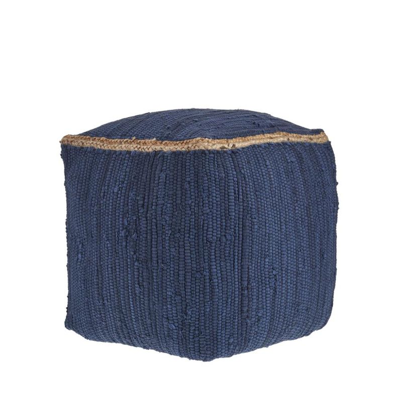 Hivvago 18 Inch Indigo Cotton And Jute Cube Pouf Ottoman