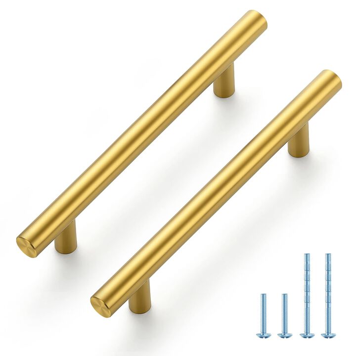 JOY DECOR 10 Pack 6 Inch Cabinet Pulls Kitchen Cabinet Handles with 3-3/4 Inch Hole Center Brushed Brass Cabinet Hardware Stainl