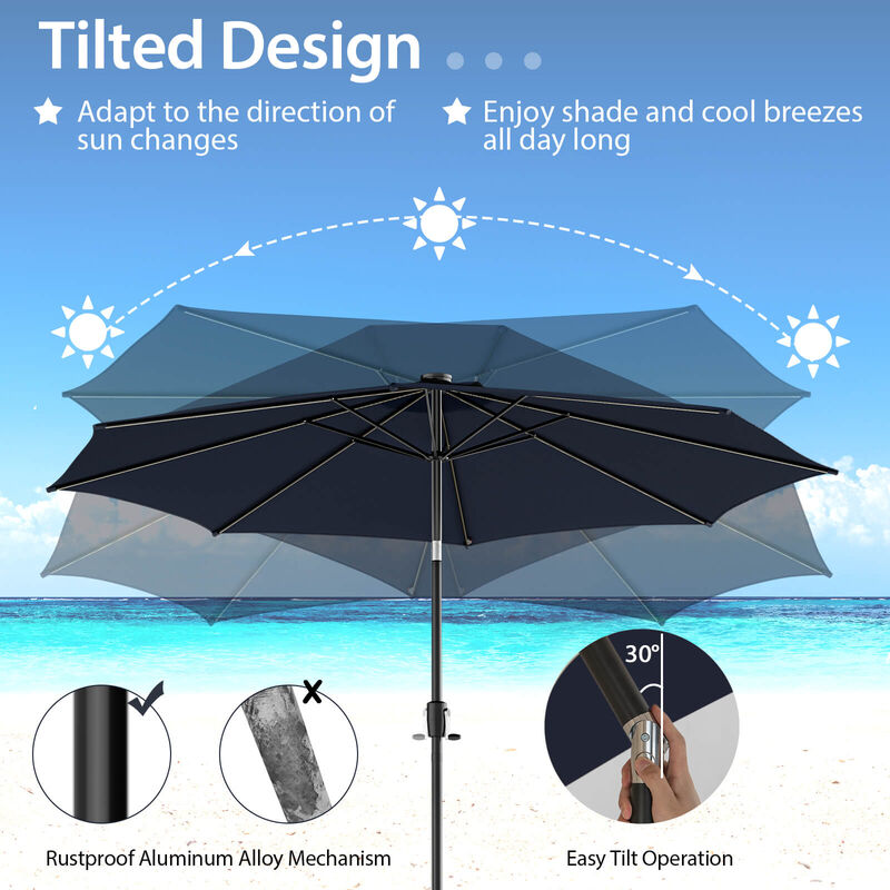 10-Foot Patio Umbrella with 112 Solar LED Lights and Crank Handle