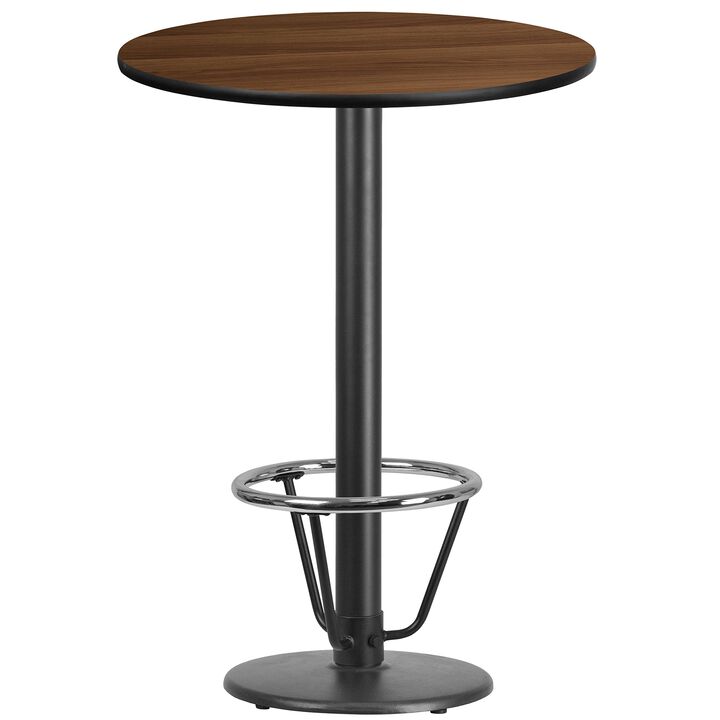 Flash Furniture 30'' Round Walnut Laminate Table Top with 18'' Round Bar Height Table Base and Foot Ring