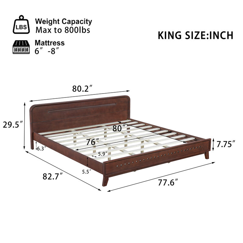 Fedhix solid pine wood king size bed frame image number 9