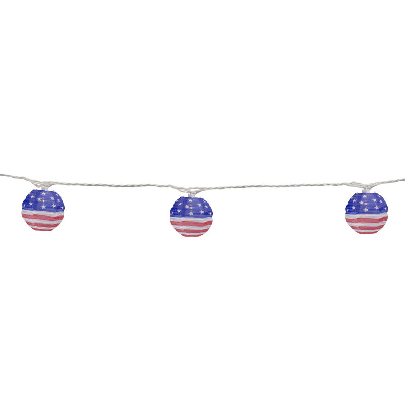 10-Count American Flag 4th of July Paper Lantern Lights  8.5ft White Wire