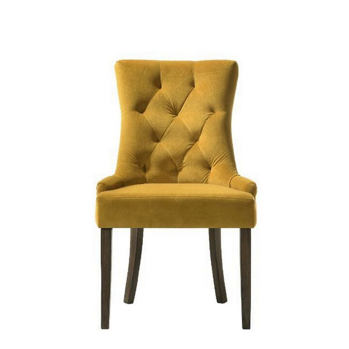Esme 24 Inch Solid Wood Dining Chair, Velvet Tufted, Set of 2, Yellow-Benzara