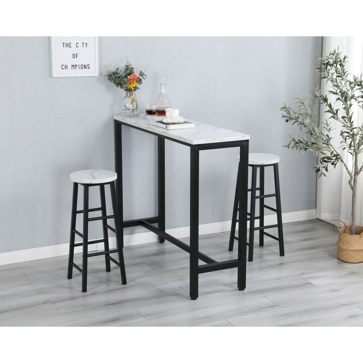Faux Marble Black Table Top Bar Table with 2 Bar Chairs, Kitchen Counter with Bar Chairs, Breakfast Bar Table Sets, for Home, Kitchen, Office