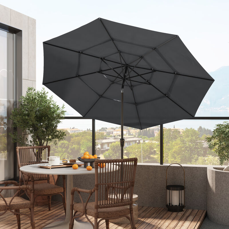 FUFU&GAGA 11FT 3-Tier Patio Umbrella &ndash; Navy Blue, Crank and Tilt, UV-Resistant Polyester, Heavy-Duty Steel Frame, Outdoor Sunshade (No Base, No Lights)