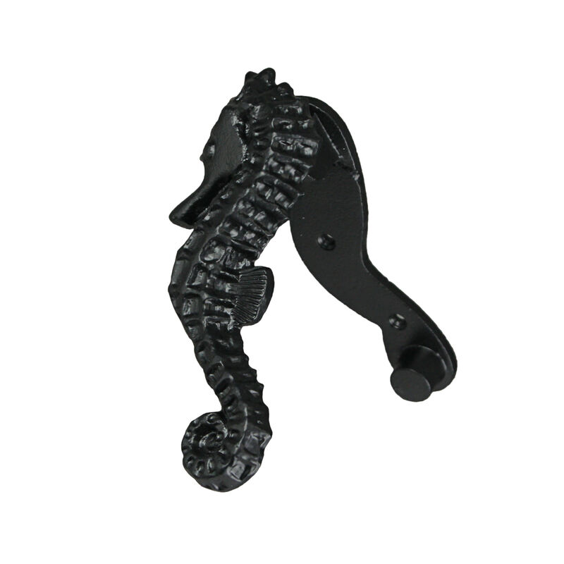 Rustic Black Enamel Cast Iron Coastal Seahorse Door Knocker Sea Horse image number 1