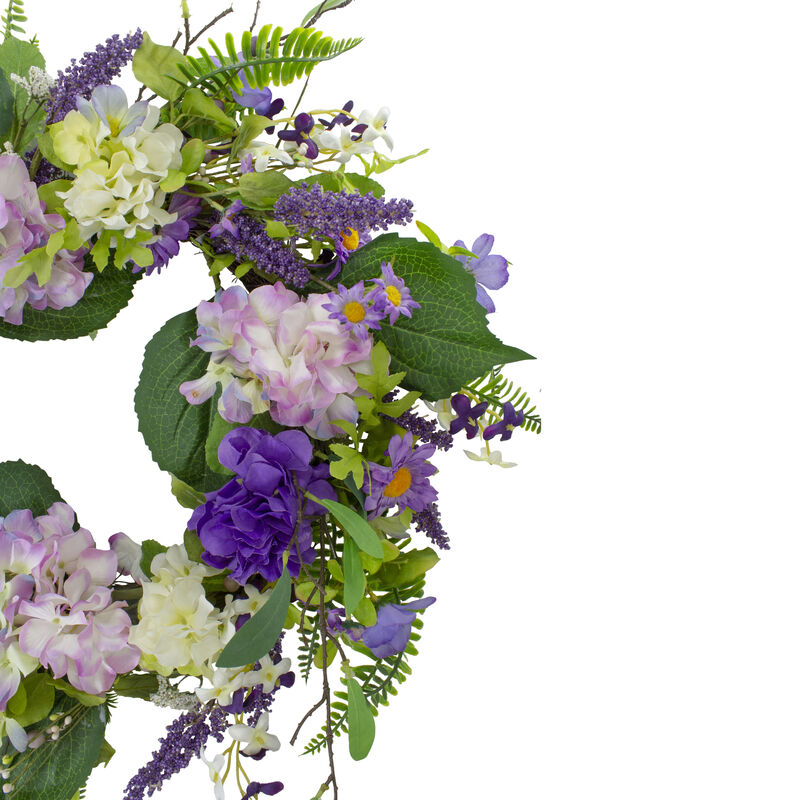 Hydrangea and Foliage Spring Floral Twig Wreath  Purple 26"
