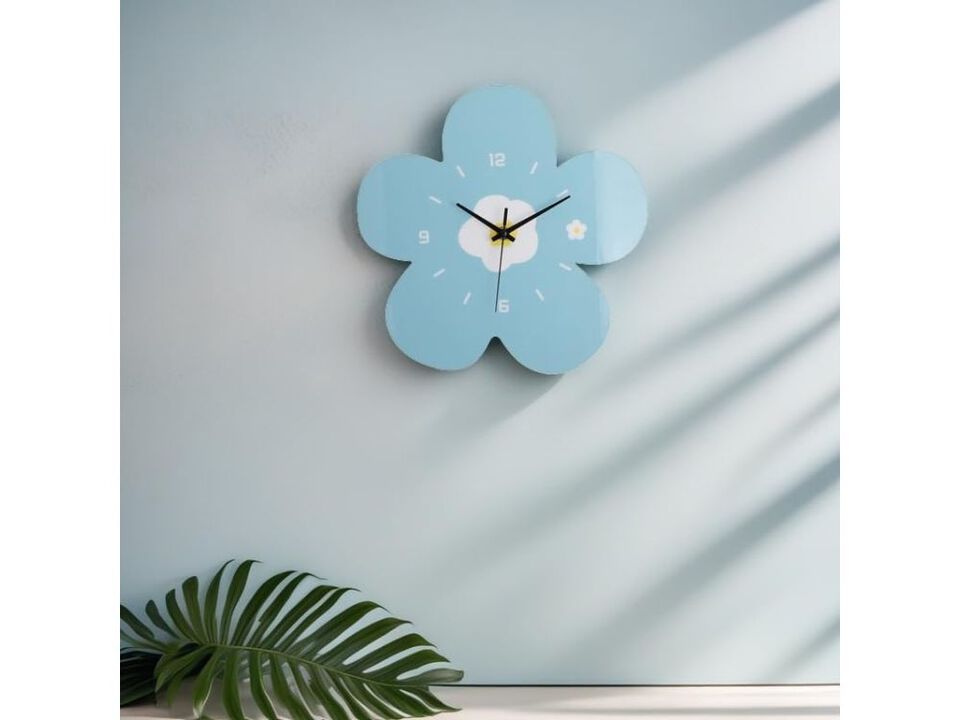 12" Blue Flower Wall Clock - Silent Non-Ticking Quartz with Arabic Numerals for Living Room Decor