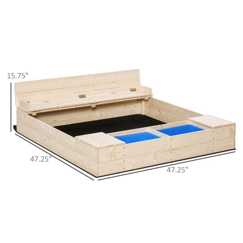 Kids' Sandbox with Cover Outdoor Wooden Sand Play Box for Toddlers & Children