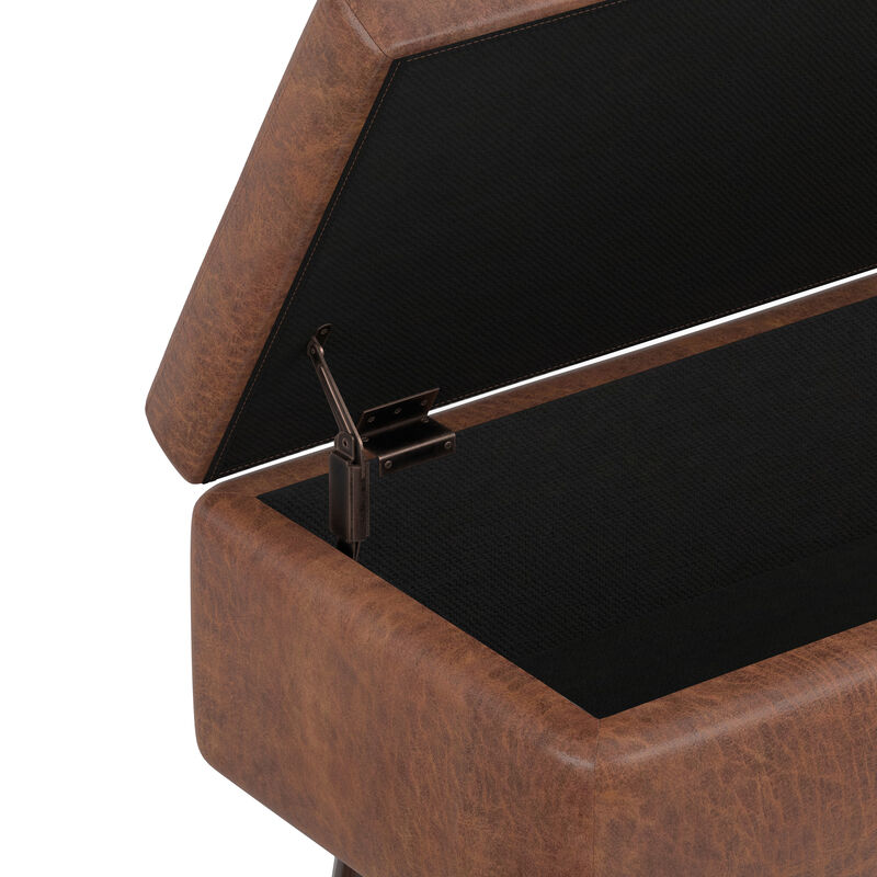 Owen Small Rectangular Storage Ottoman in Distressed Saddle Brown Faux Air Leather image number 5