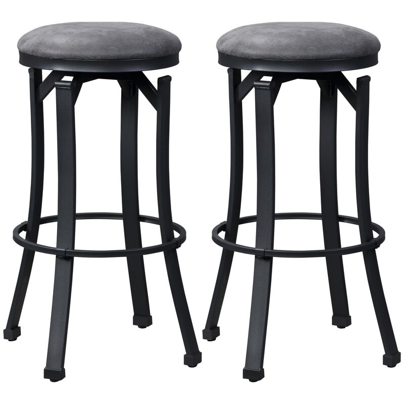 Bar Stools Set of 2, Vintage Barstools with Footrest, Microfiber Cloth Bar Chairs 29" Seat Height with Powder-coated Steel Legs, Dark Grey image number 1