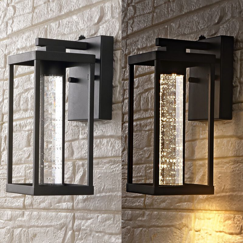 Juno Industrial Vintage Iron/Glass Seeded Glass with Dusk-to-Dawn Sensor Integrated LED Outdoor Sconce