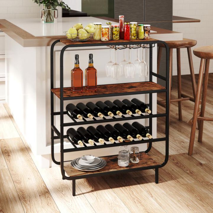 Hivvago 16 Bottle Wine Rack with 5-Tier Wine Shelf and Glass Holders for Kitchen Bar