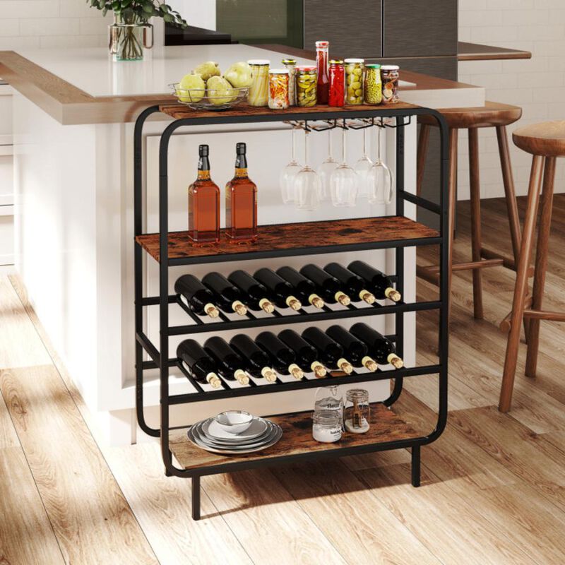 Hivvago 16 Bottle Wine Rack with 5-Tier Wine Shelf and Glass Holders for Kitchen Bar