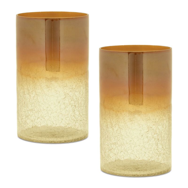 Set of 2 Ombre Crackle Glass Vases for Tabletop, Mantel, or Shelf Display