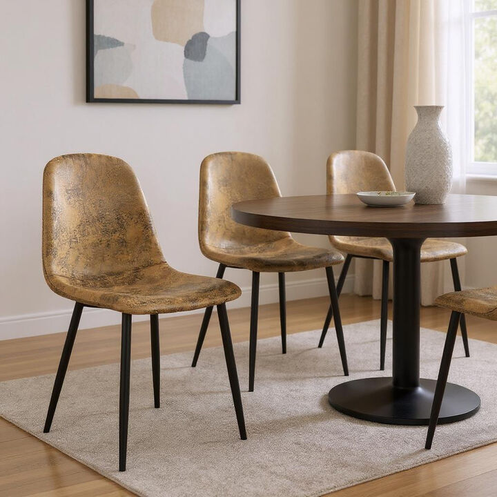 HomeRoots Set of Four Brown and Black Suede and Metal Dining Side Chairs