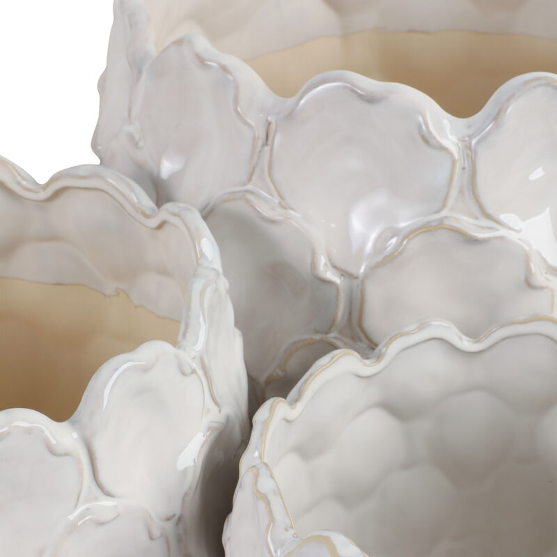 S/3 9/12/15" Cloudy Petal Planters, White image number 4