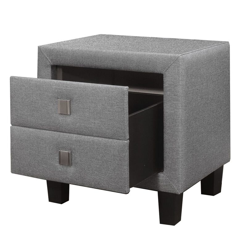 Nightstand with Single Drawer and Fabric Wrapping, Gray - Benzara