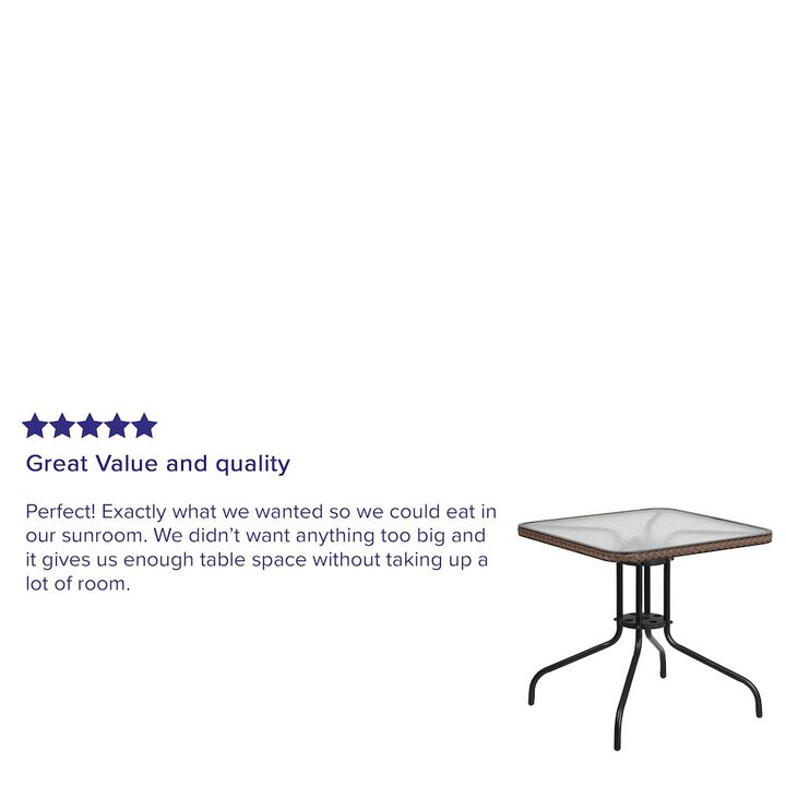 Flash Furniture 28'' Square Tempered Glass Metal Table with Dark Brown Rattan Edging