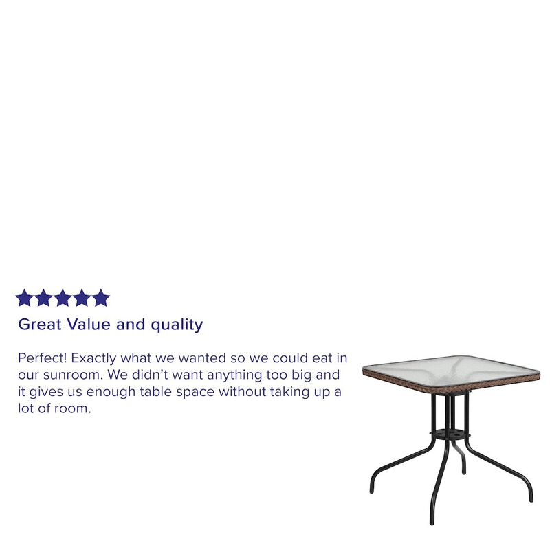 Flash Furniture 28'' Square Tempered Glass Metal Table with Dark Brown Rattan Edging image number 1