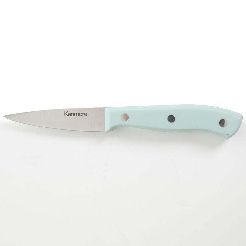 Kenmore Kane 14 Piece Stainless Steel Cutlery Set in Glacier Blue with Rubber Wood Block