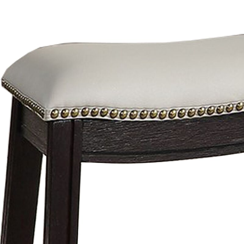 Curved Leatherette Stool with Nailhead Trim, Set of 2, Gray - Benzara