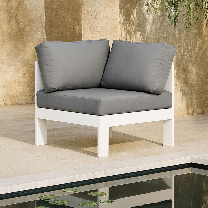 Meridian Furniture Nizuc Grey Water Resistant Fabric Outdoor Patio Aluminum Corner Chair