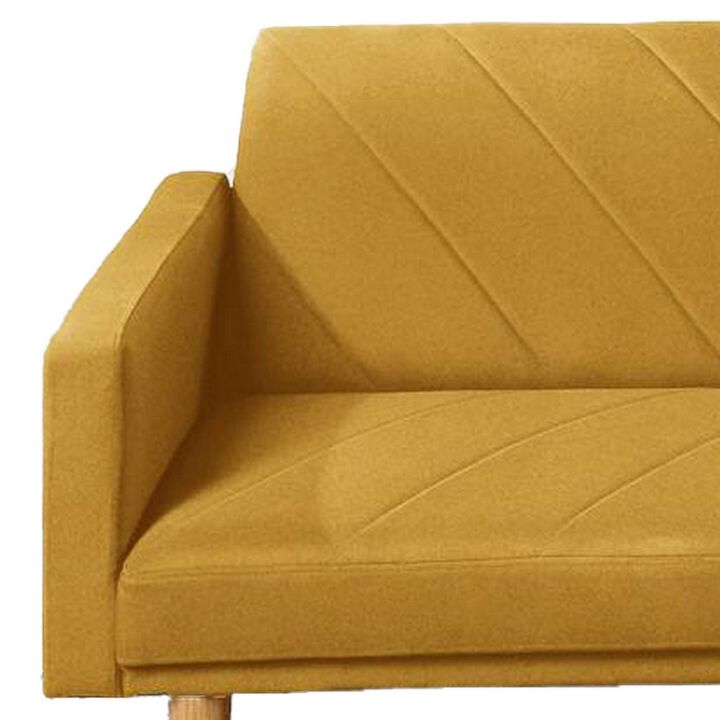 Fabric Adjustable Sofa with Chevron Pattern and Splayed Legs, Yellow
