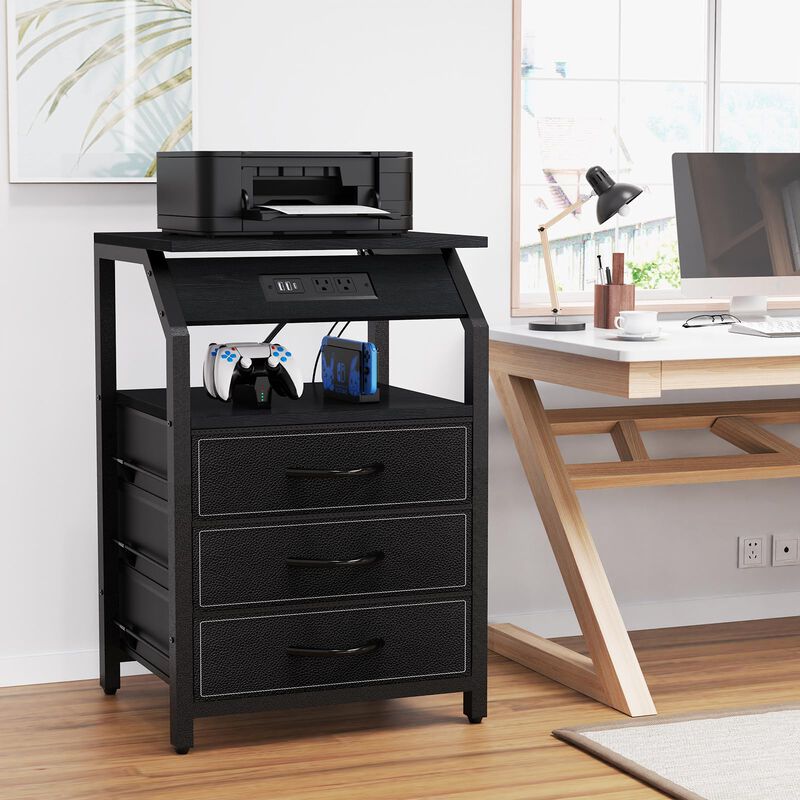 SZLHANJZ End Tables Set of 2, Nightstands with Charging Station and LED Lights, 3 Drawers Fabric Dressers, Storage Side Tables f