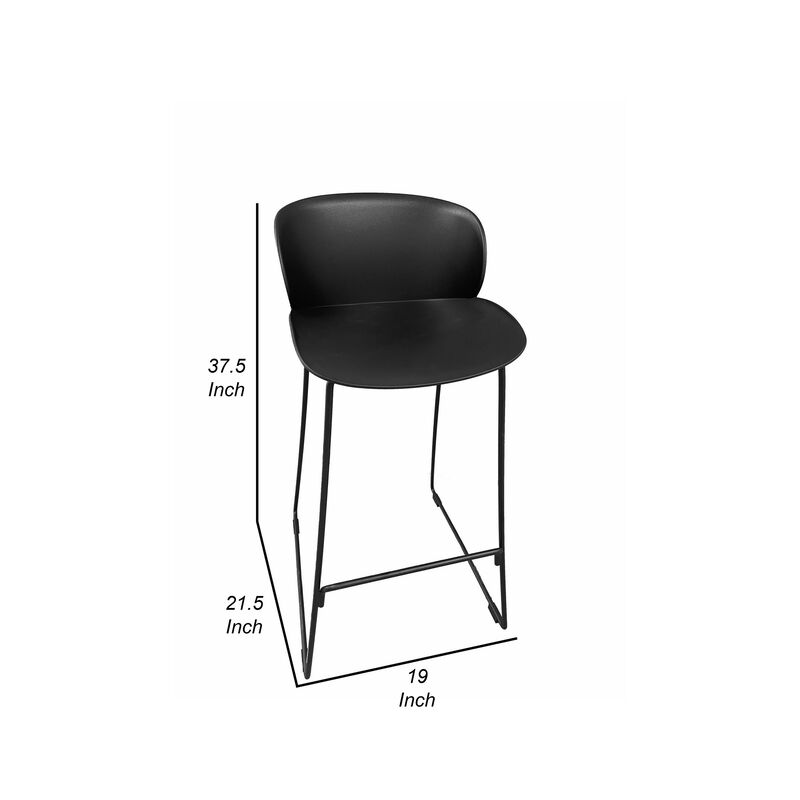 Sia 30 Inch Barstool Chair Set of 2, Black Seat and Back, Metal Base - Benzara