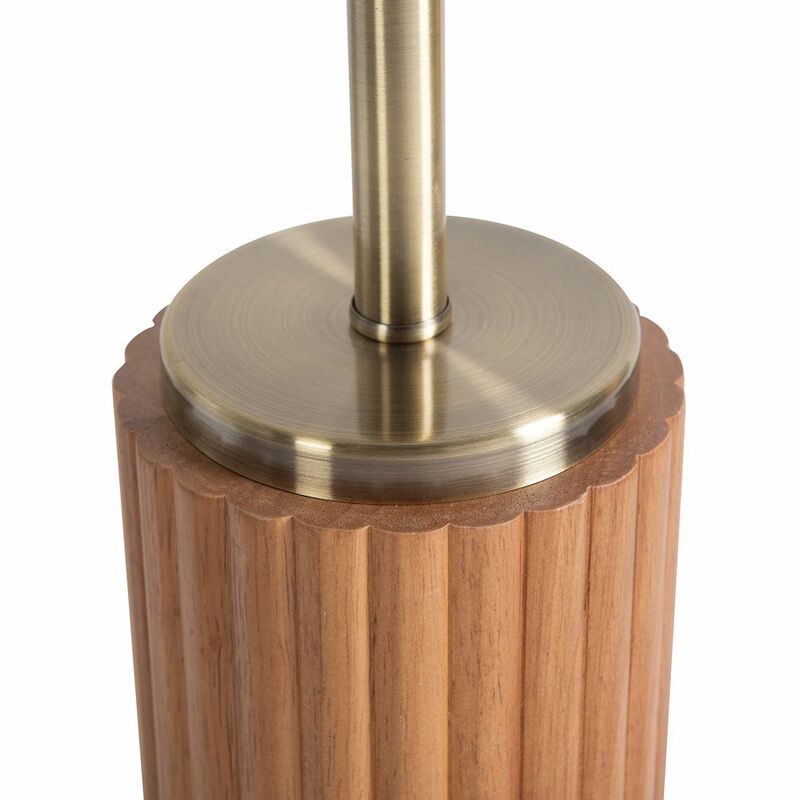 NOVA OF CALIFORNIA Tambo Table Lamp - Natural Ash Wood & Weathered Brass, White Linen Shade