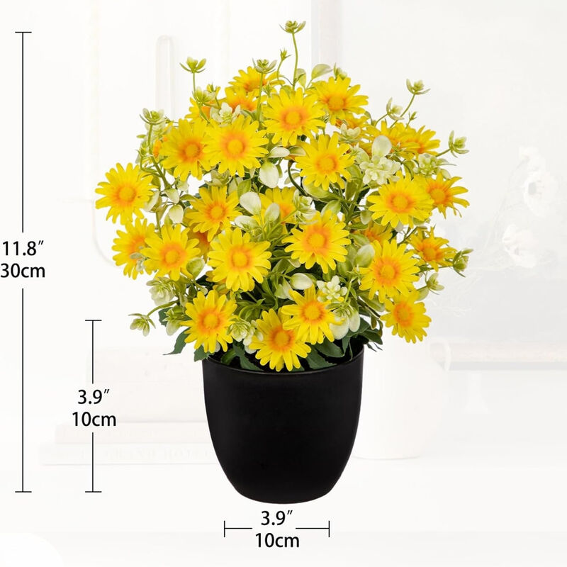 Yellow Artificial Daisy Flowers Garden Porch Decor Pot 12 Inch image number 2